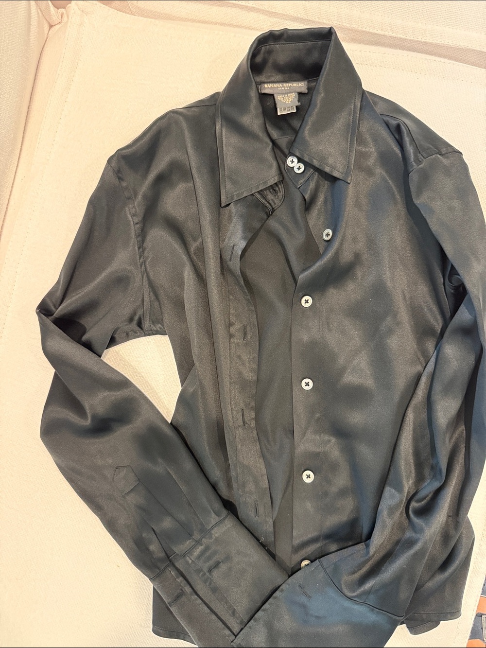 Banana Republic Black Satin Button-Down Shirt
